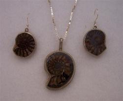 Fossilized Snail Necklace & Earring Set
